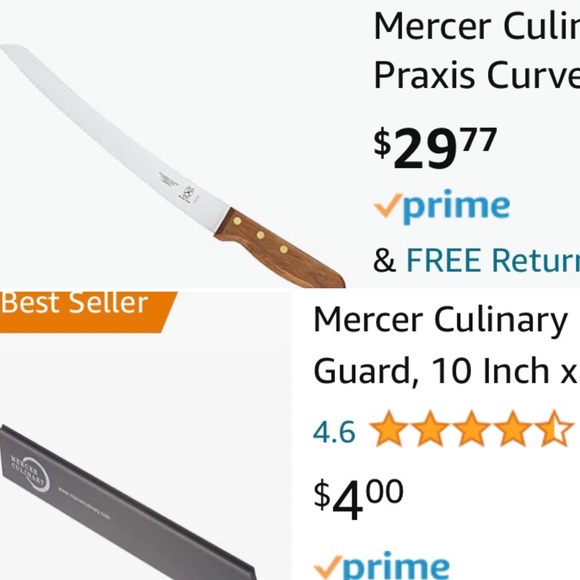 Bread Knife 16" Mercer Praxis Curved 10" Blade Rosewood Handle with Knife Guard - Picture 2 of 10